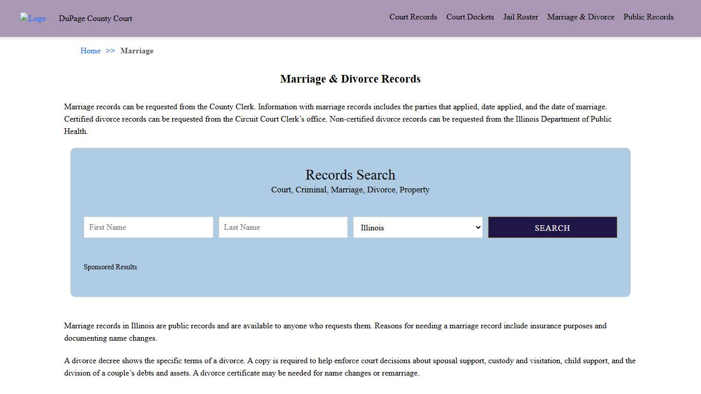 Marriage & Divorce Records | Dupage County Court
