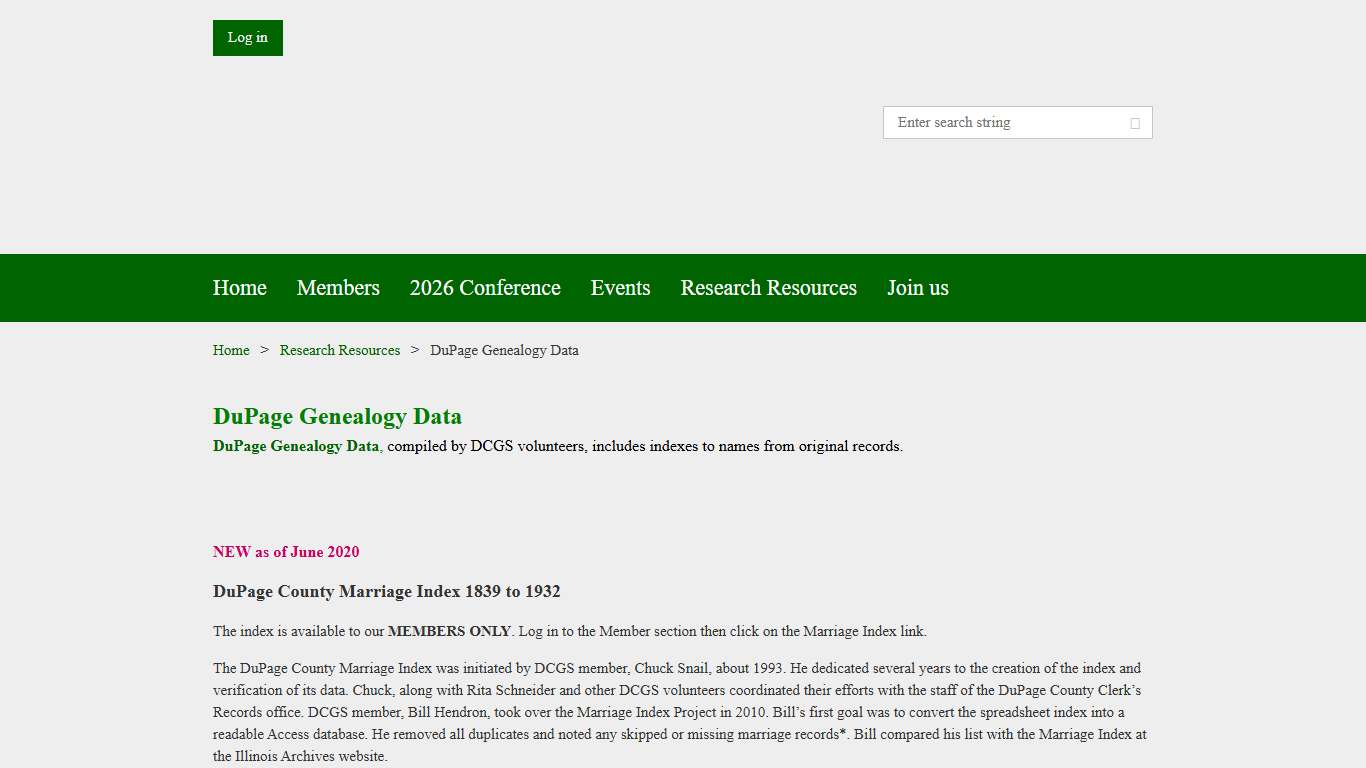 DuPage County Genealogical Society - DuPage Genealogy Data
